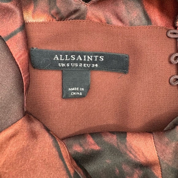 All Saints Isa Midi Dress - Sleeveless Silk Deep Rust Red Claudia Print - Size 2 - Picture 13 of 14